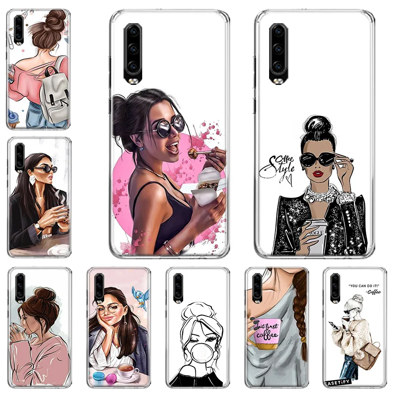 Чехол для телефона с изображением принцессы кофе Huawei P10 P20 P30 P40 Mate 30 20 10 Lite Pro P Smart Z