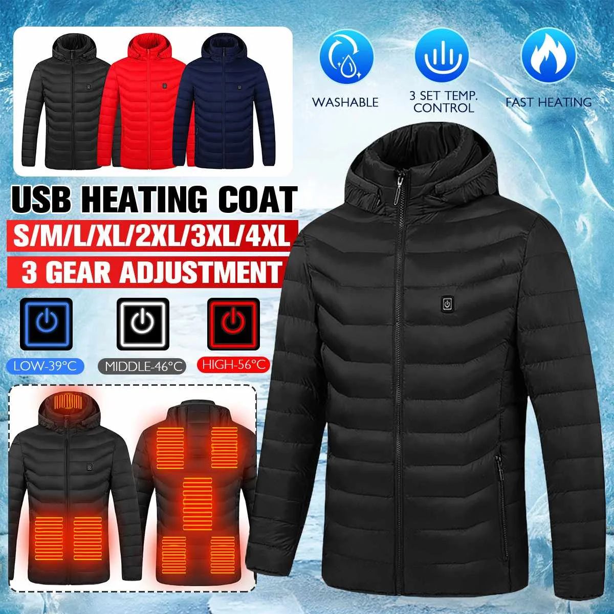 Chaqueta Térmica Eléctrica Recargable USB Para Hombre Y Mujer - 15 Zonas De Calor, 3 Niveles De Temperatura
