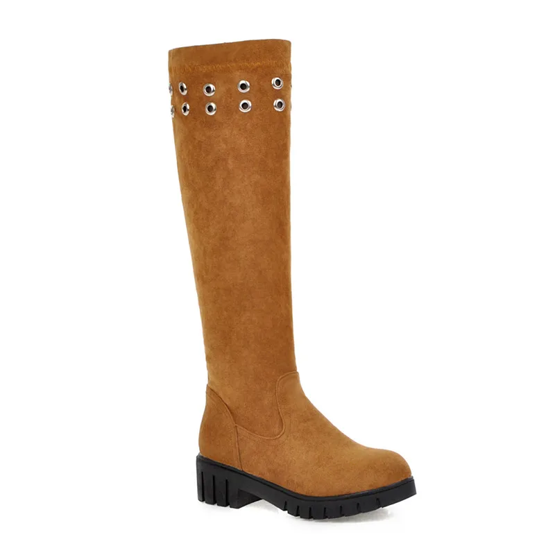 MEMUNIA new arrival knee high boots women rivet round toe square heels platform boots comfortable simple casual shoes woman