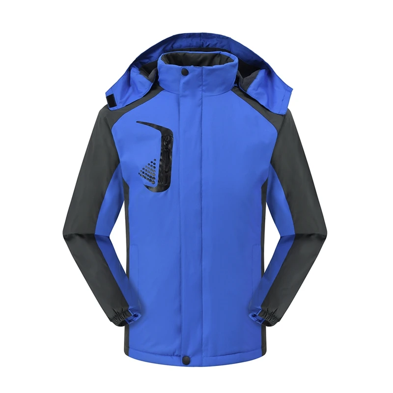 Мужская и женская зимняя куртка с подогревом для пеших прогулок, Толстая с капюшоном, дышащая водонепроницаемая куртка для альпинизма, флисовая лыжная куртка, дождевик - Цвет: Синий