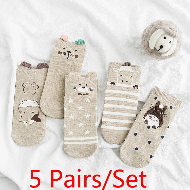 5 Pairs/Set New Ladies Comfortable Cartoon Animal Socks