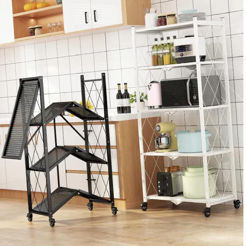 Installation-free kitchen supplies storage rack folding floor-type multi-layer pot microwave oven r | Дом и сад