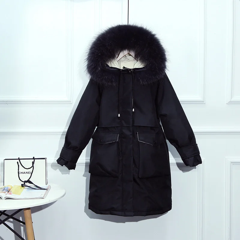 black-back raccoon GBYXTY парка с перьями Mujer Зимняя Толстая длинная пуховая куртка для женщин с натуральным лисьим мехом капюшон белый утиный пуховик Куртка-пуховик ZA1720 - Цвет: black-back raccoon