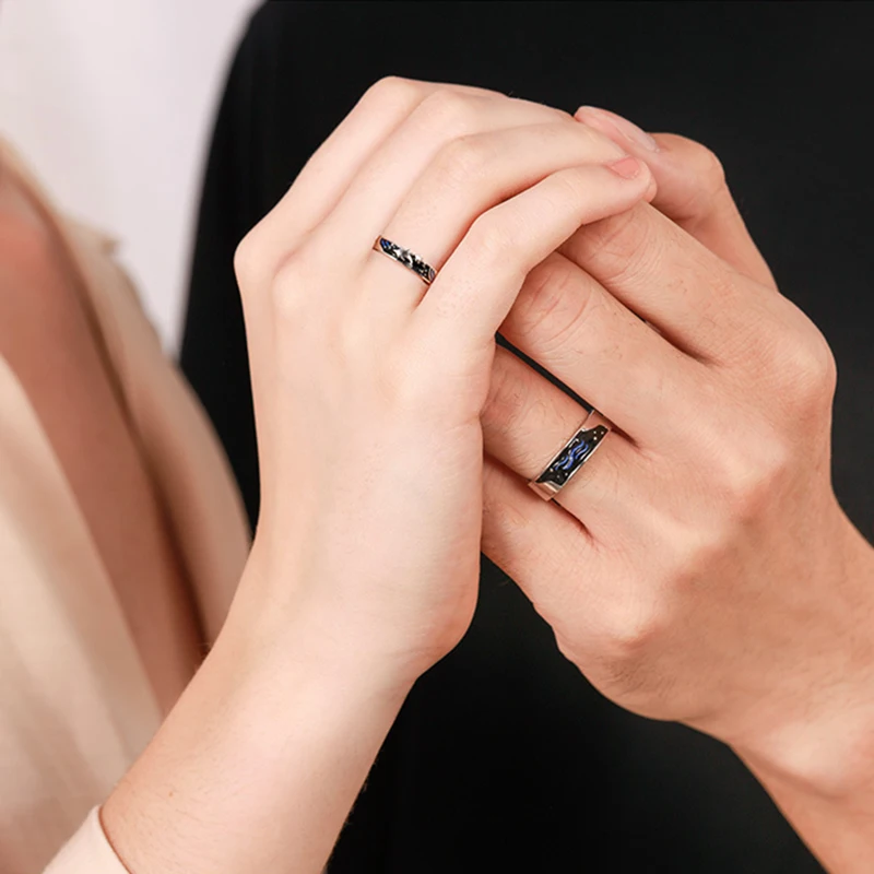 Qevila New Fashion Rings Jewelry Romantic Sea and Whale Enamel Adjustable Silver Ring for Women Lover Men Ring Anniversary Gift (2)