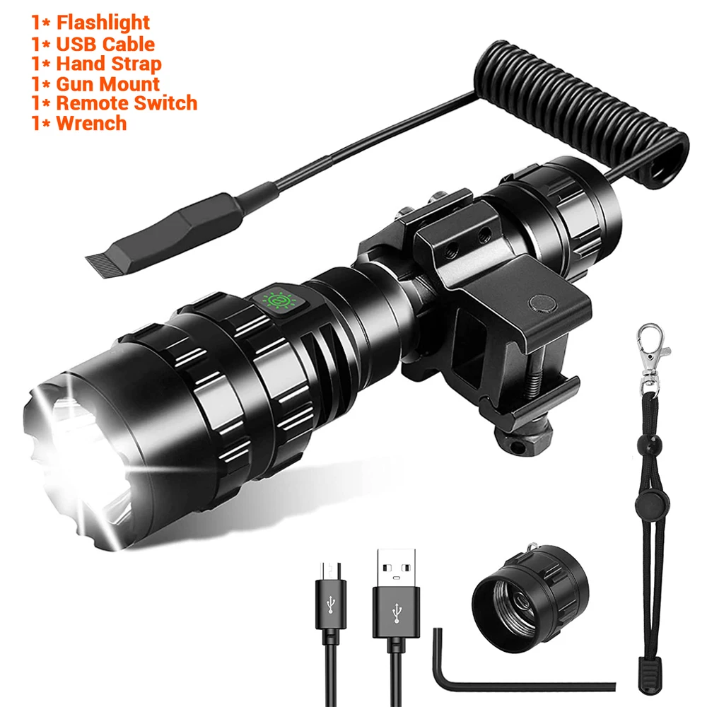 8000LM Tactical Flashlight Torch Hunting LED Rail Scope Light w/ Picatinny Mount 