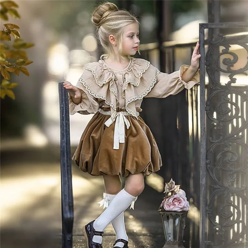 Новинка года; детская одежда для маленьких девочек топ с длинными рукавами и оборками; комплект одежды с платьем; праздничная одежда принцессы; От 0 до 6 лет