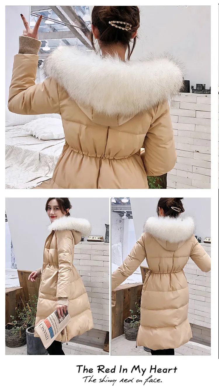 Корейский модный пуховик женская меховая куртка с капюшоном женские пуховики куртки теплая женская пуховая парка пуховик OL плюс размер черный пуховик