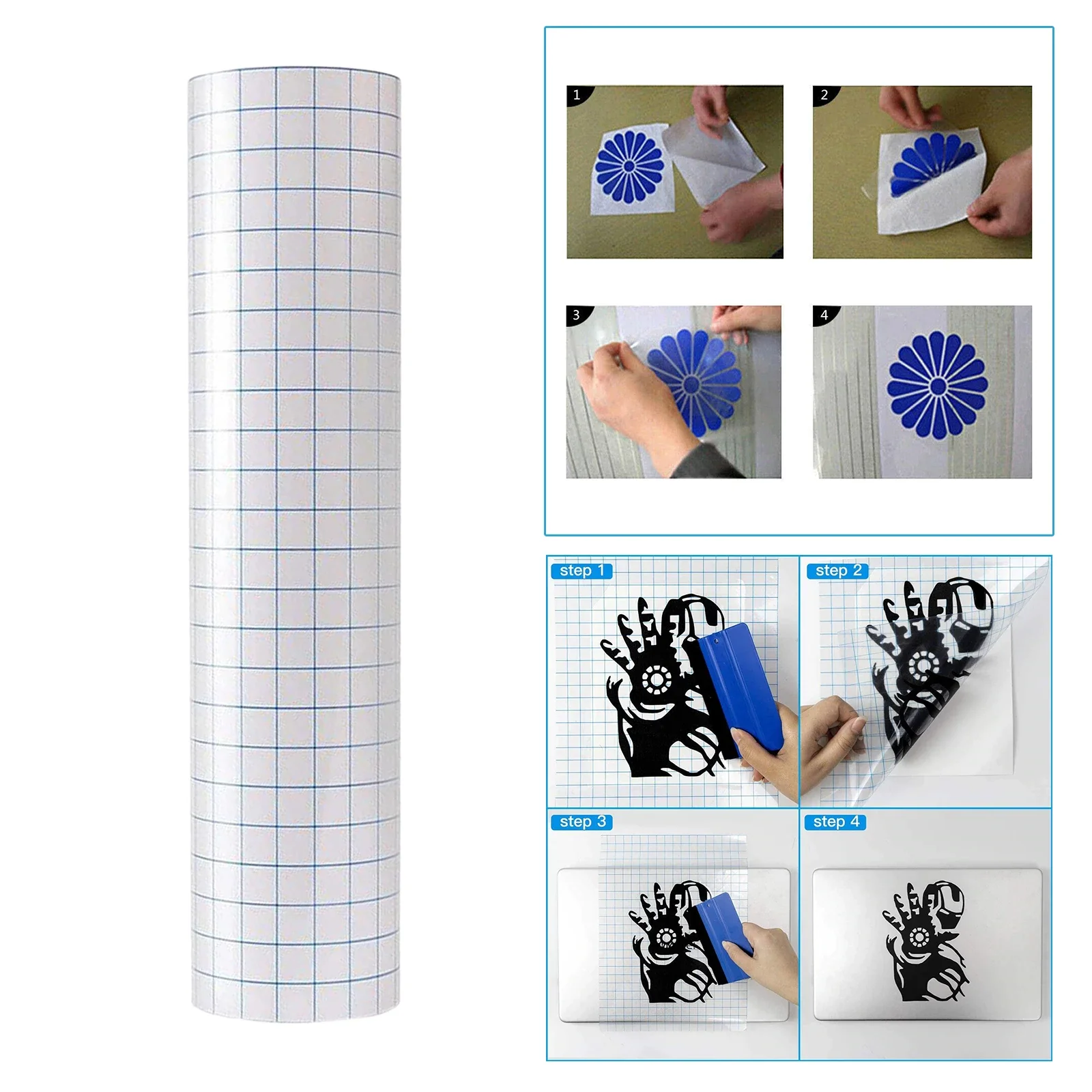 Vinyl Transfer Paper Tape Roll Transfer Tape Vinyl 50 Feet Clear Contact  Paper 12 Roll Paper Transfer Tape for Vinyl Wood and Heat Transfer HTV  with Grid