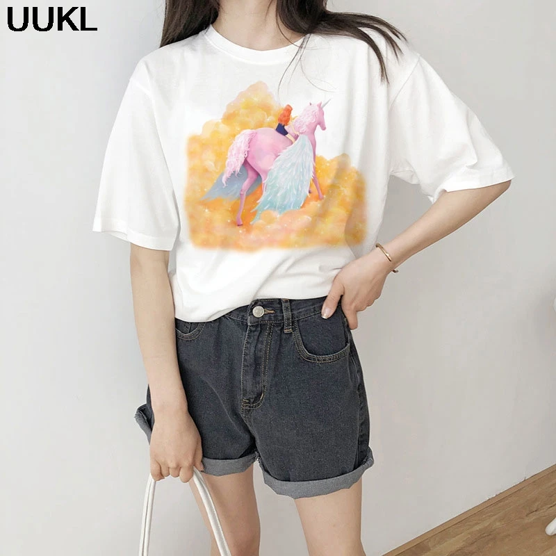 UUKL Camisas Mujer 2020 летняя модная женская Футболка Harajuku Kawaii футболка с единорогом