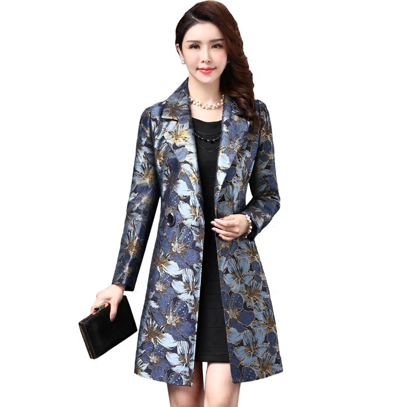 Azul com Frete Grátis para Outono e Inverno Cabolsa Feminino Tamanho Grande Longo Estampado
