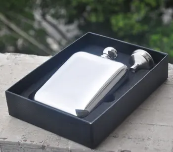 

6 Oz Stainless Steel Pocket Hip Flask Wine Kettle Portable Gift Box Set Wine Outdoor Kettle Creative Small Whiskey Gift Box Q