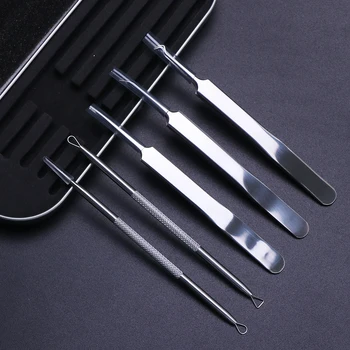 

5pcs Stainless Steel Acne Needles Tweezers for Face Pimple Cleaning Extractor Blackhead Remover Tool Facial Skin Care Kit BEMP04
