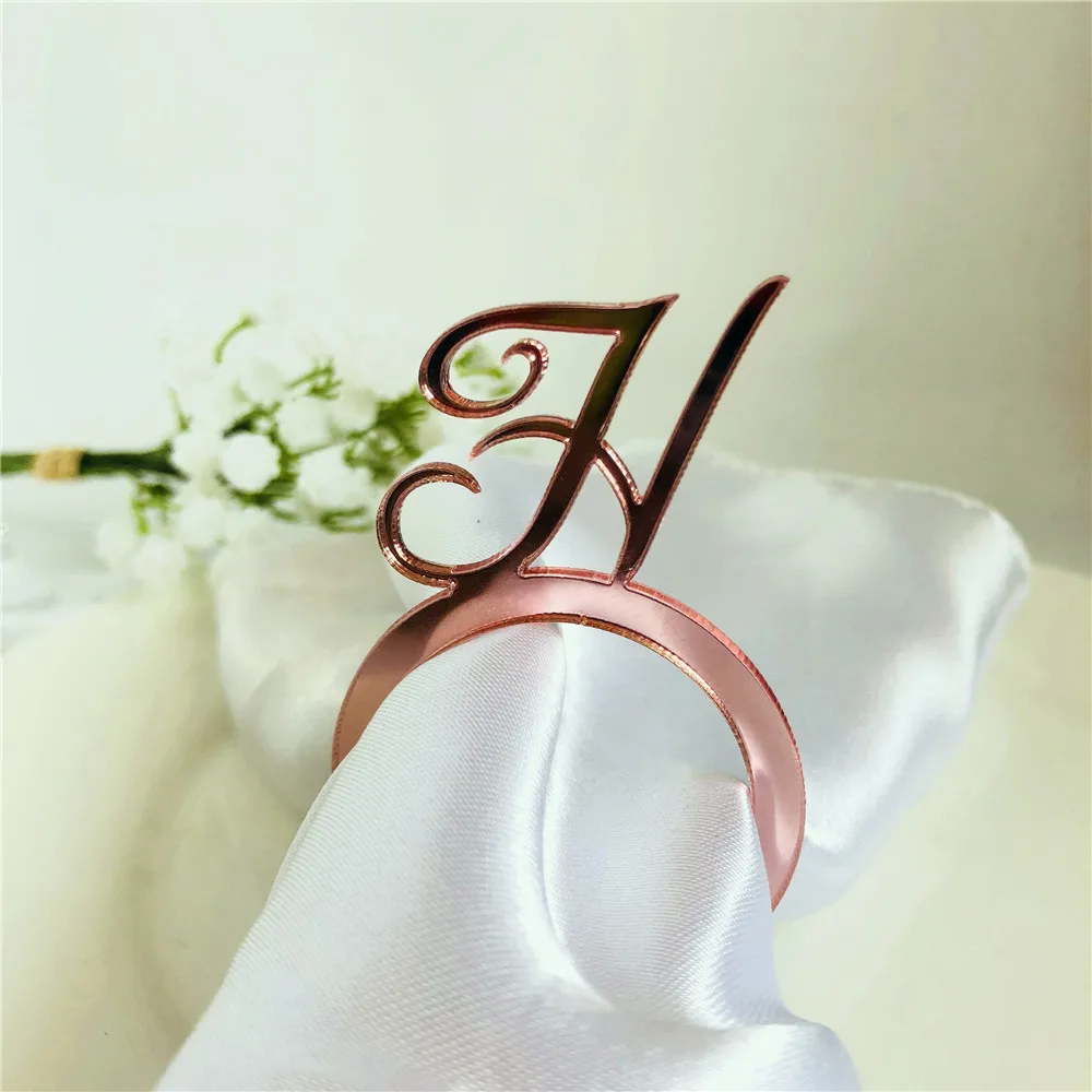 Personalized Letter Table Napkin Ring Wood Napkin Ring Custom Wedding napkin rings Acrylic Cut Napkin Ring with Initials Name