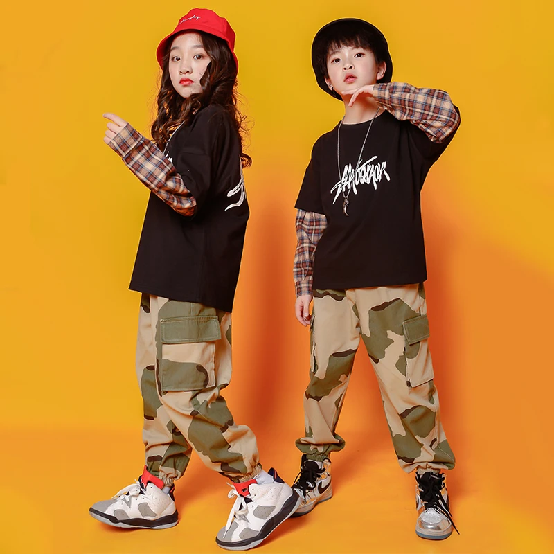 Kids Fashion Print Sweatshirt Tops Running Casual Hip Hop Camouflage Pants Clothing Girls Boys Jazz Dance Costume Clothes
