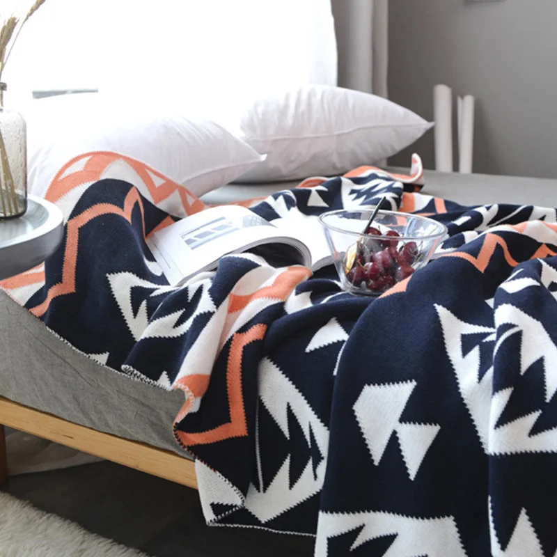 

Nordic line blanket Knitted100% cotton knit blanket for sofa/bed/Baby blanket care home blanket