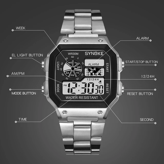 Электронные мужские часы квадратной формы, непромокаемые, в спортивном стиле на браслете 3
