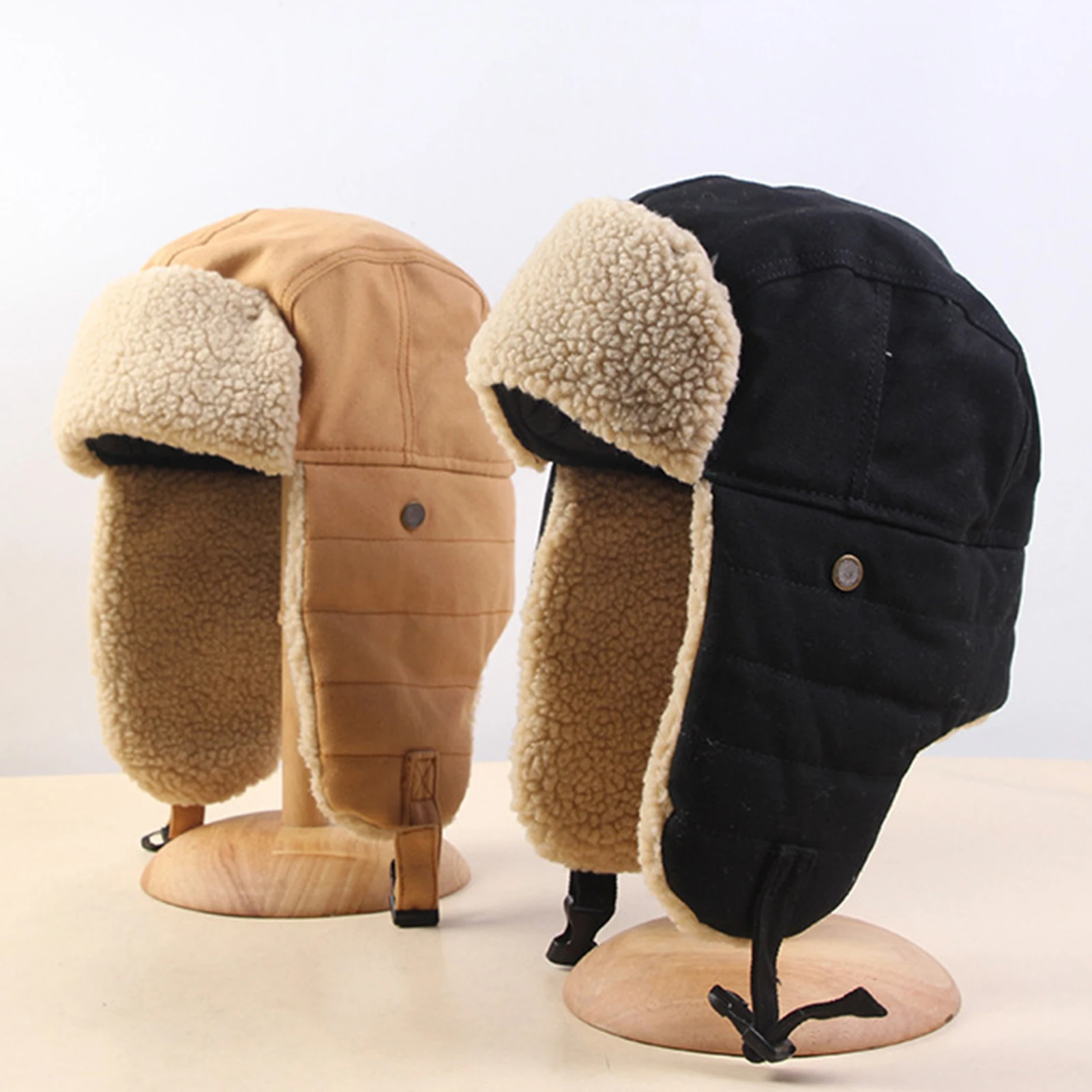 sheepskin bomber hat Warm Bomber Hats Earflap Russian Hat Men Women Ear Flap Winter Hat Windproof Cycling Skiing Winter Snow Hats mad bomber leather rabbit fur hat