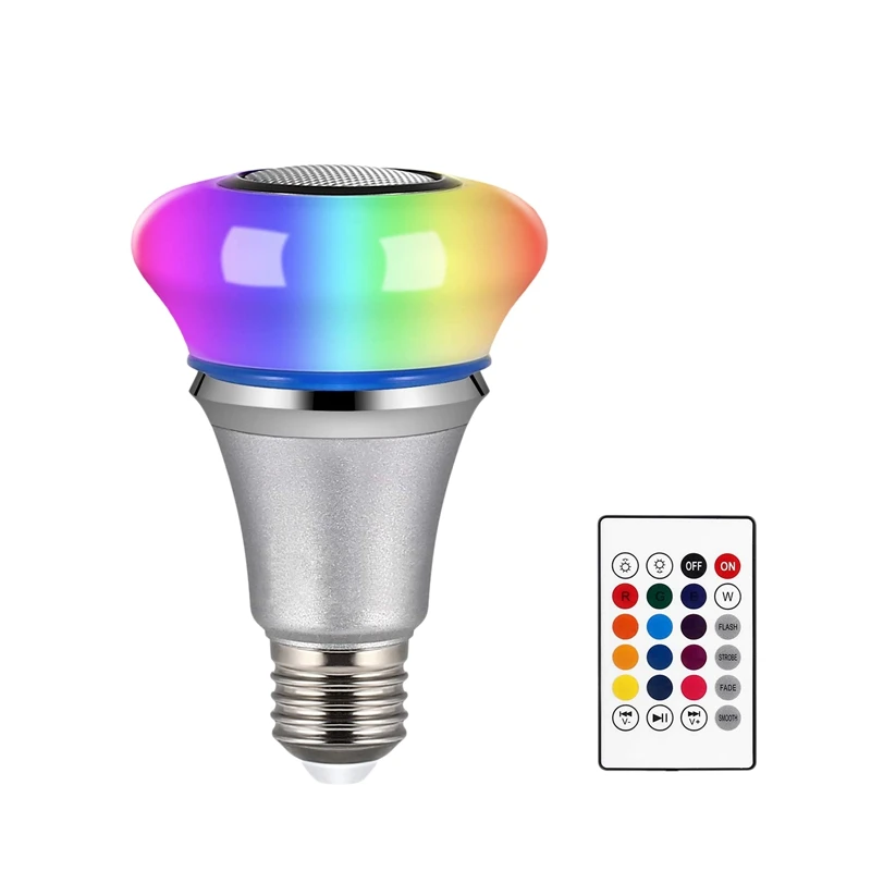 Bluetooth светильник, лампочка, динамик, 6 Вт, E27, белый, RGB, сменный, умный, светодиодный, беспроводная, стерео, аудио, с 24 клавишами, пульт дистанционного управления