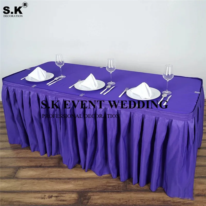 3 Meter Sold Pleated Polyester Table Skirt Rectangular Tablecloth Skirting For Banquet Wedding Party Event Decoration