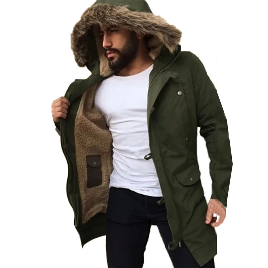 Лидер продаж, высокое качество, модный дизайн, зимние мужские однотонные куртки, пальто, верхняя одежда с капюшоном, ветровка, повседневное пальто, Новинка - Цвет: Army Green