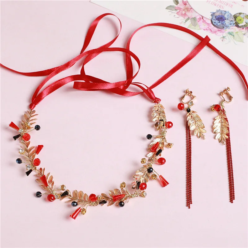 

2018 New Style Bride Headdress Korean Style MORI Series Hair Band Red Hair Accessories xian mei Hair Bands Toast Formal Dress Ma