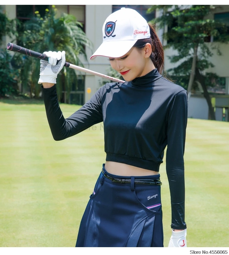 Женская рубашка для гольфа, уличная Солнцезащитная футболка с защитой от ультрафиолетовых лучей, спортивная одежда, Однотонная рубашка с длинным рукавом, одежда для гольфа, кроп-топы D0680