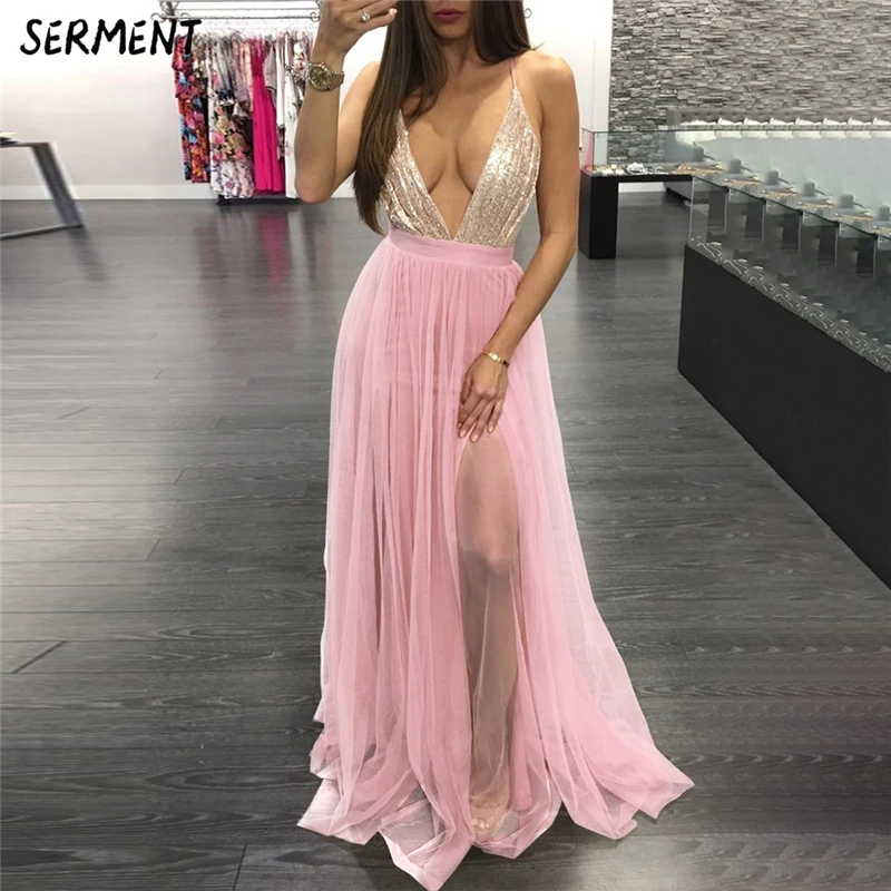 SERMENT Lace Vestidos De Fiesta Largos Elegantes De Gala Новое высококачественное элегантное белое вечернее платье без рукавов на одно плечо - Цвет: Розовый