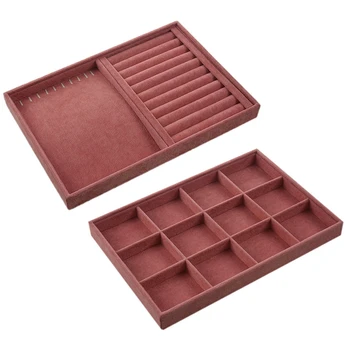 

2x Pink Velvet Jewelry Ring Display Case Tray Holder Necklace Earrings Bangle Storage Box 12 Grid &Dual-Use Disk