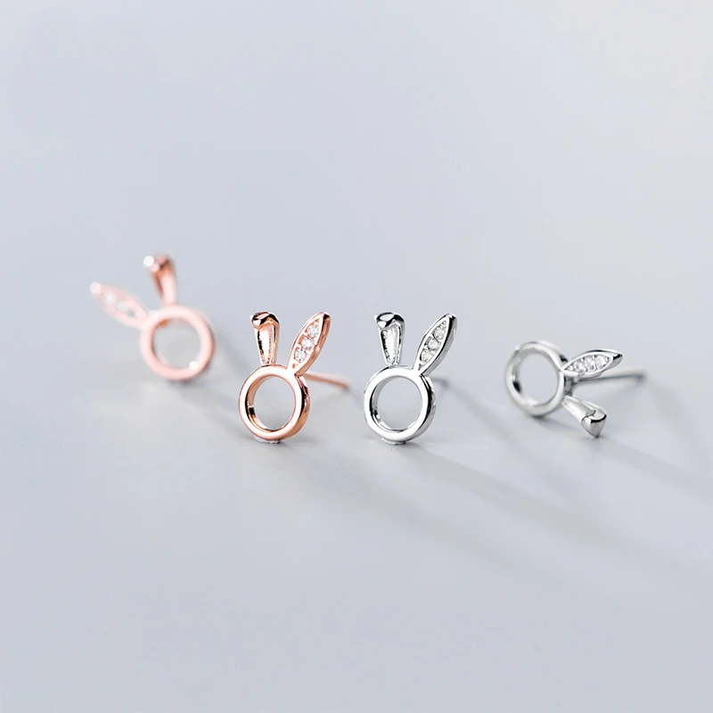 

100% Real 925 Sterling Silver Cute Rabbit Stud Earrings for Women Girls Daughter Granddaughter Birthday Gifts