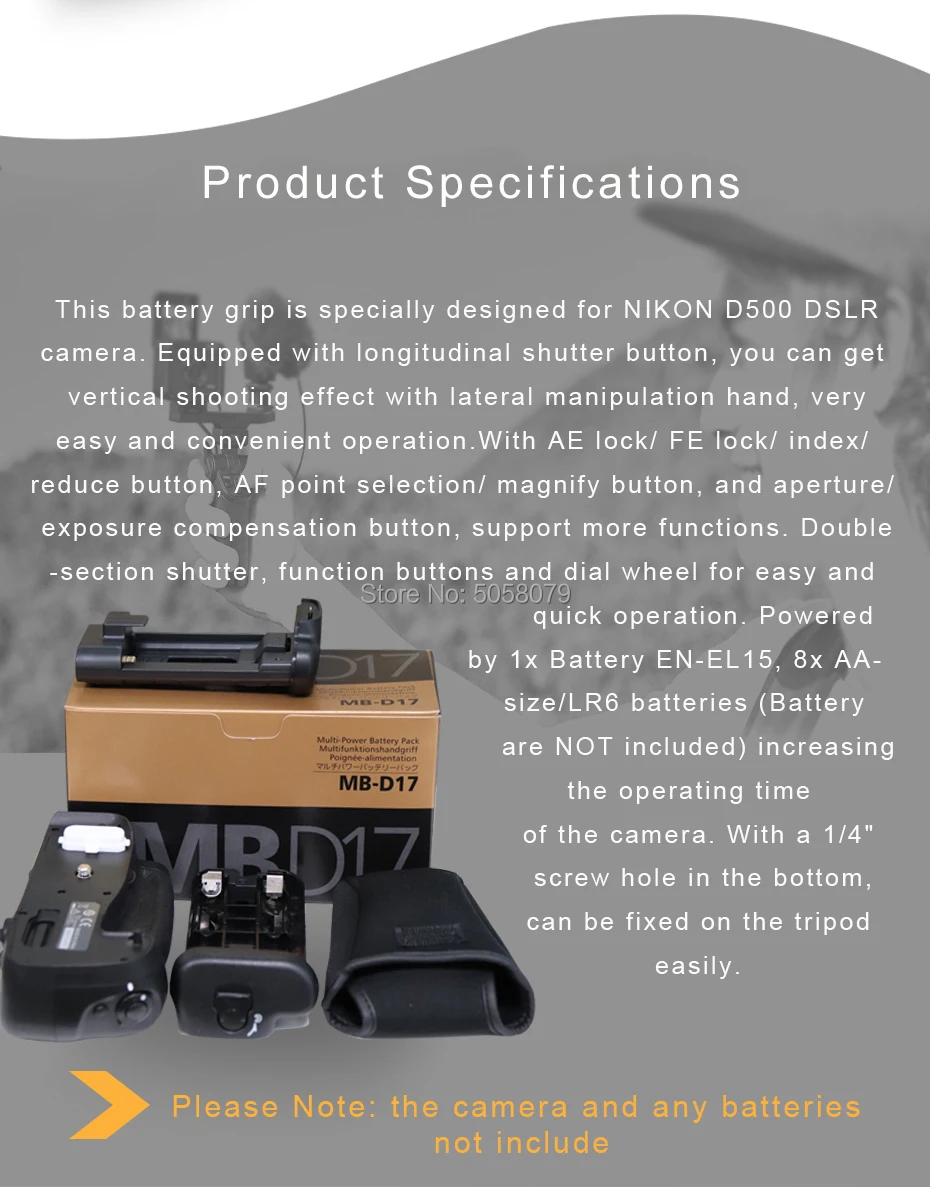 Вертикальный батарейный блок держатель MB-D17 MBD17 MB D17 для Nikon D500 DSLR камеры