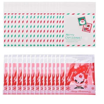 

200pcs Self Adhesive Merry Christmas Plastic Cookie Candy Cellophane Xmas Gift Package Sweets Bags(White and Red)