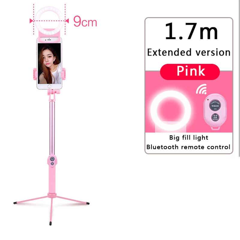 

1.7m Extendable live Tripod Selfie Stick LED Ring light Stand 4 in 1 With Monopod Phone Mount for iPhone X 8 Android SmartPhone
