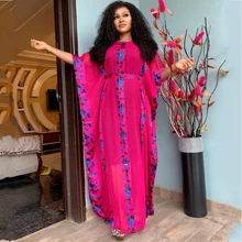 African Dresses For Women Dashiki Pink Blue African Clothes Bazin Broder Riche Traditional Ruffle Sleeve Robe Evening Long Dress