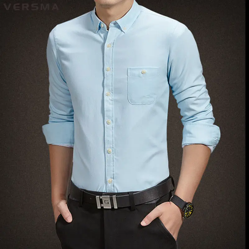 VERSMA Fashion Brand Men Clothes Slim Fit Pink Long Sleeve Shirt Solid Cotton Social Casual Tuxedo Plus Size 5XL