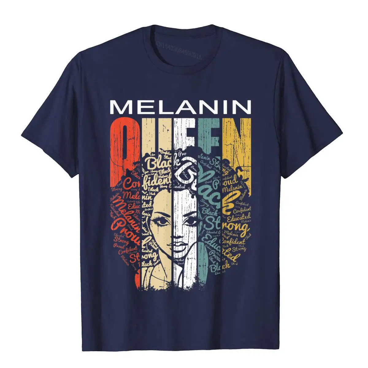 Melanin Queen Tee African American Strong Black Natural Afro T-Shirt__B11871navy