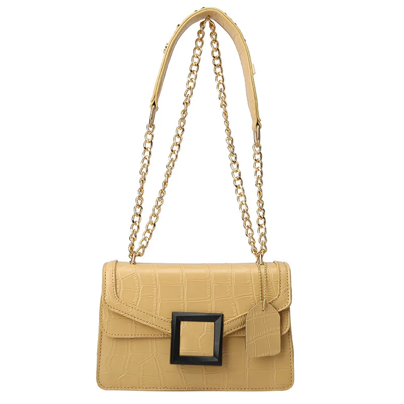 

Stone Grain Flap Women Bag Letters Slender Metal Chain Delicate Hasp New Style Summer Fashion Shoulder Lady Bag 45