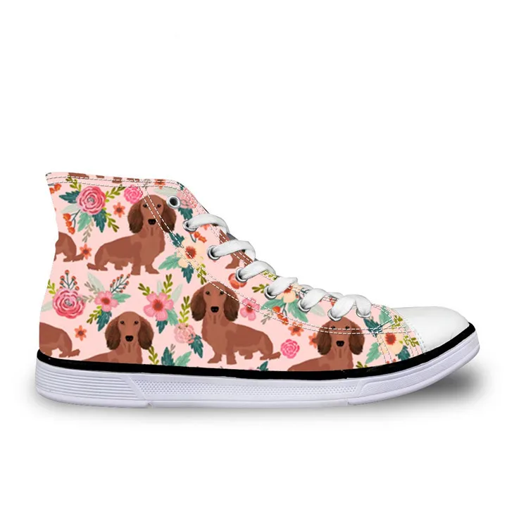 

Doginthehole Dachshund Dog High Top Canvas Printed shoes Flat Spring Autumn Woman's Vulcanize Girls Casual Walking Zapatos