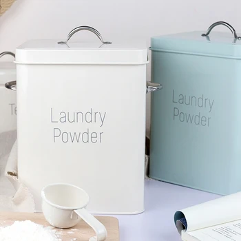 

Beautiful Powder Coating Metal Zinc Laundry Powder Boxes Storage With Scoop