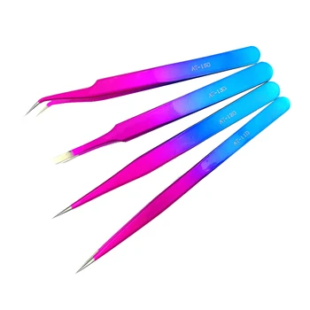 

4pcs Curved Straight Tweezers Rainbow Eyelash Extension Nails Decor Picker Dead Skin Remover Manicure Makeup Nail Tools