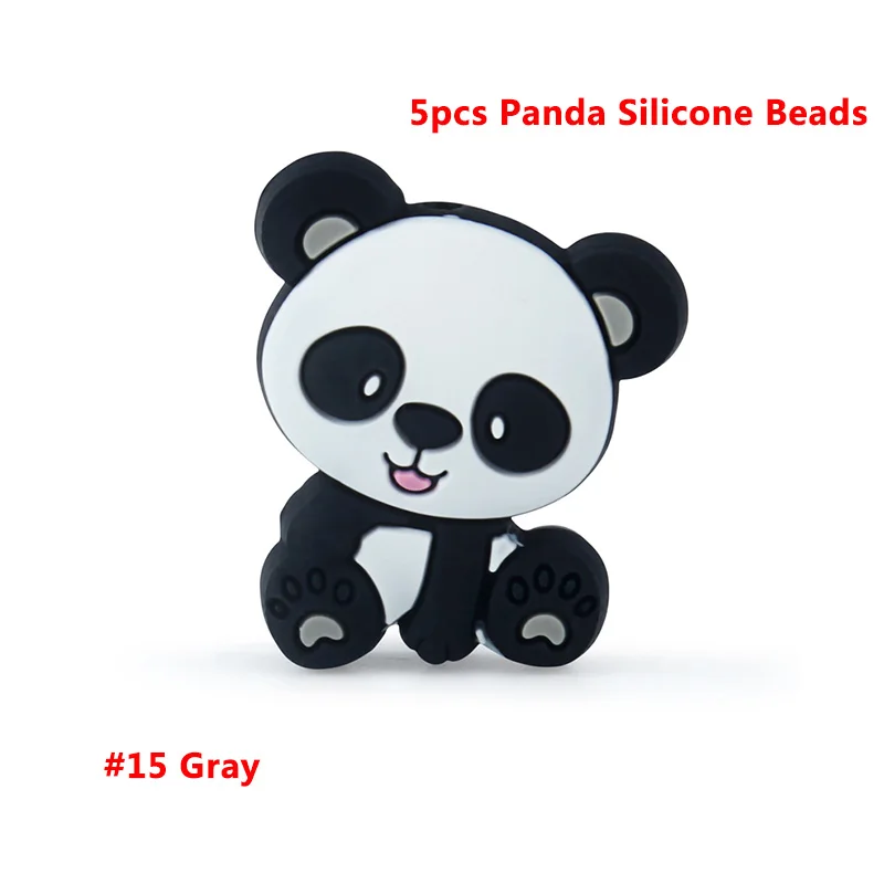 Keep&Grow Silicone Beads Candy Cat Baby Teether Cartoon Food Grade Safe Toys Tiny Rod For DIY Necklace Accessories BPA Free - Цвет: 15 Panda bead-5pcs