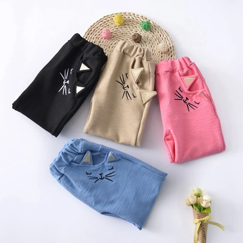 New Autumn Winter New Baby Pants Baby Girl Cartoon Cat Embroidery Trousers Children Casual Trousers Baby Clothes