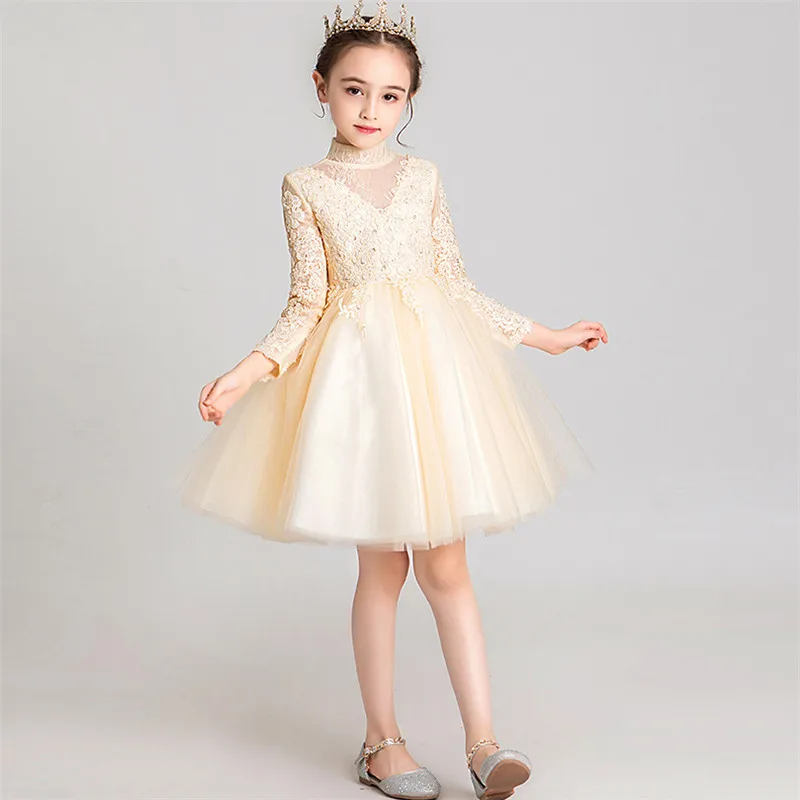 Baby Kids Elegant Lace Birthday Evening Party Princess Mesh Dress 3~13Years Children Infant Luxury Host Tutu Pageants Dress Wear