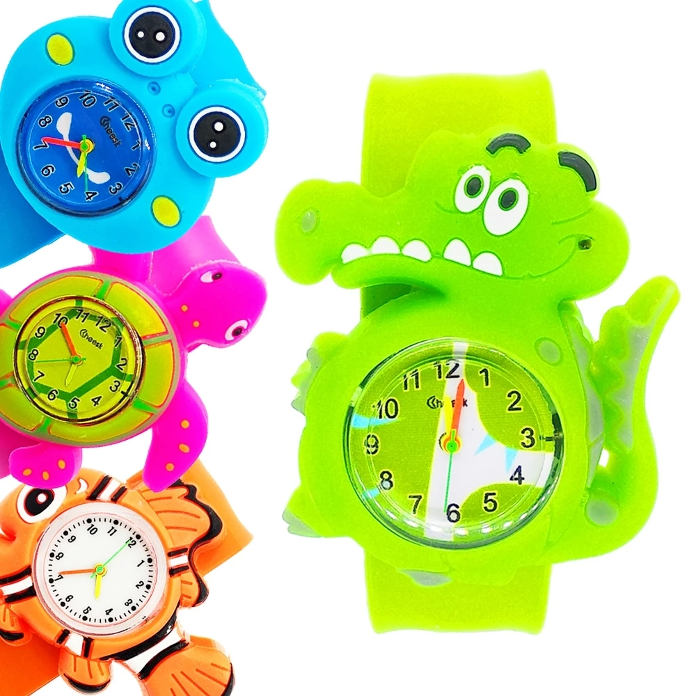 Silicone Strap Slapping Wrist Toy Children Watch for Kids Toddler Learning Time Sports Watches Cartoon Fish Frog Watch Baby Gift afbeelding