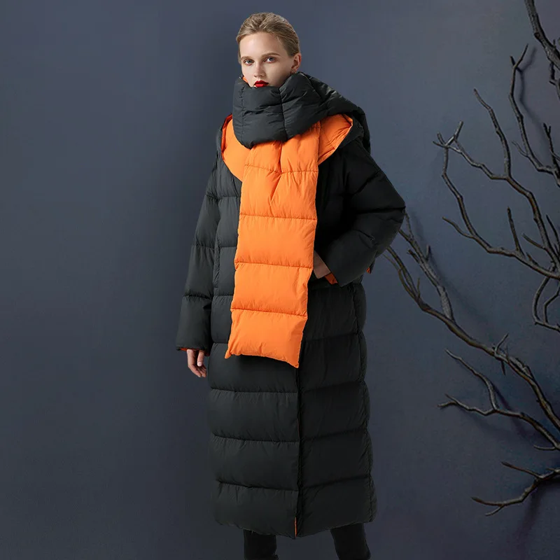 Oversize 2021 Winter New Hooded Down Jacket Women's Medium Long Thicken
