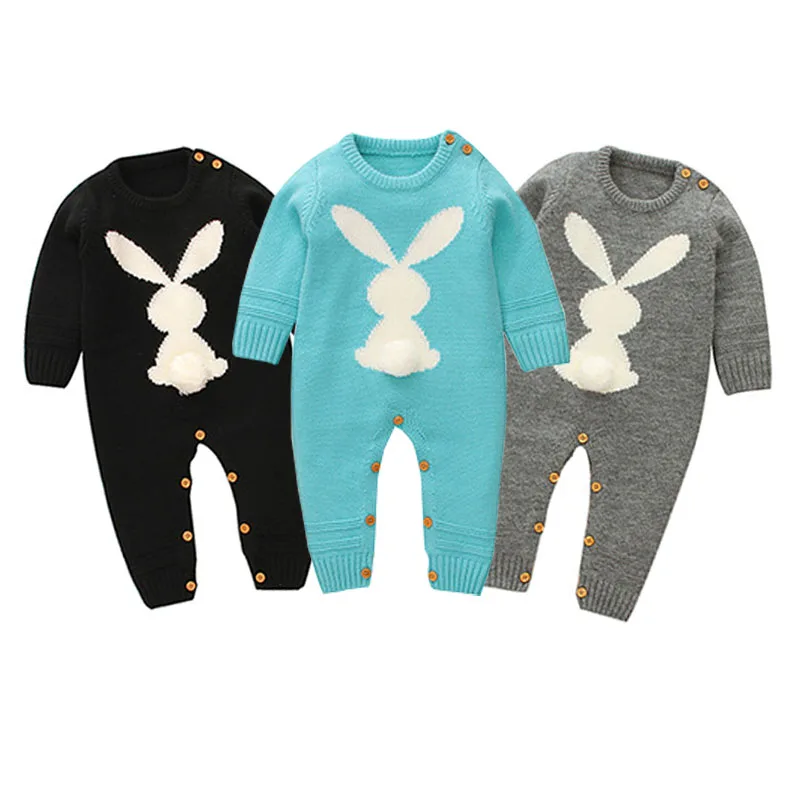 

0~2T Cute Spring Fall New Born Baby Boys Ribbed Knitted Rompers for the Girl Toddler Jumpsuit Infant Clothes Bebe Creeper Rabbit