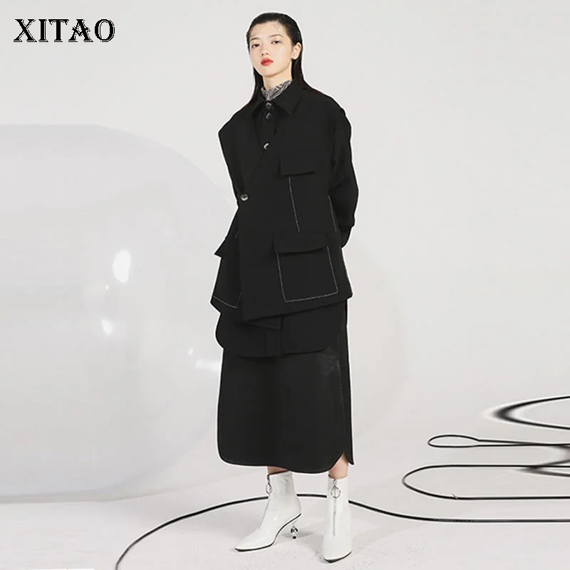 XITAO черная Одиночная блузка с коррекцией груди Женский комплект из двух частей
