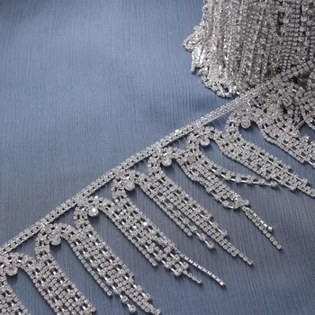 

10yards/lot 10.5cm length rhinestone gold fringe trimming sewing crystal tassel applique for wedding dress belt accessories