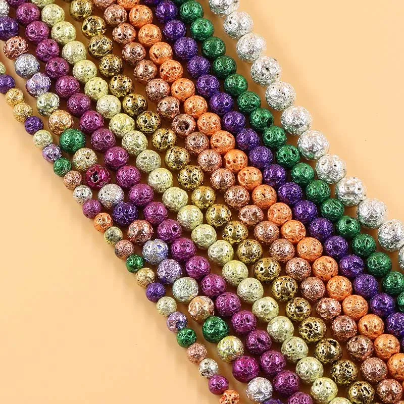 

DAWNJOE 9 color 6/8/10mm Natural Volcanic Rock Stone Plating Beads Rock Lava DIY Making Bracelet Necklace Jewelry Finding