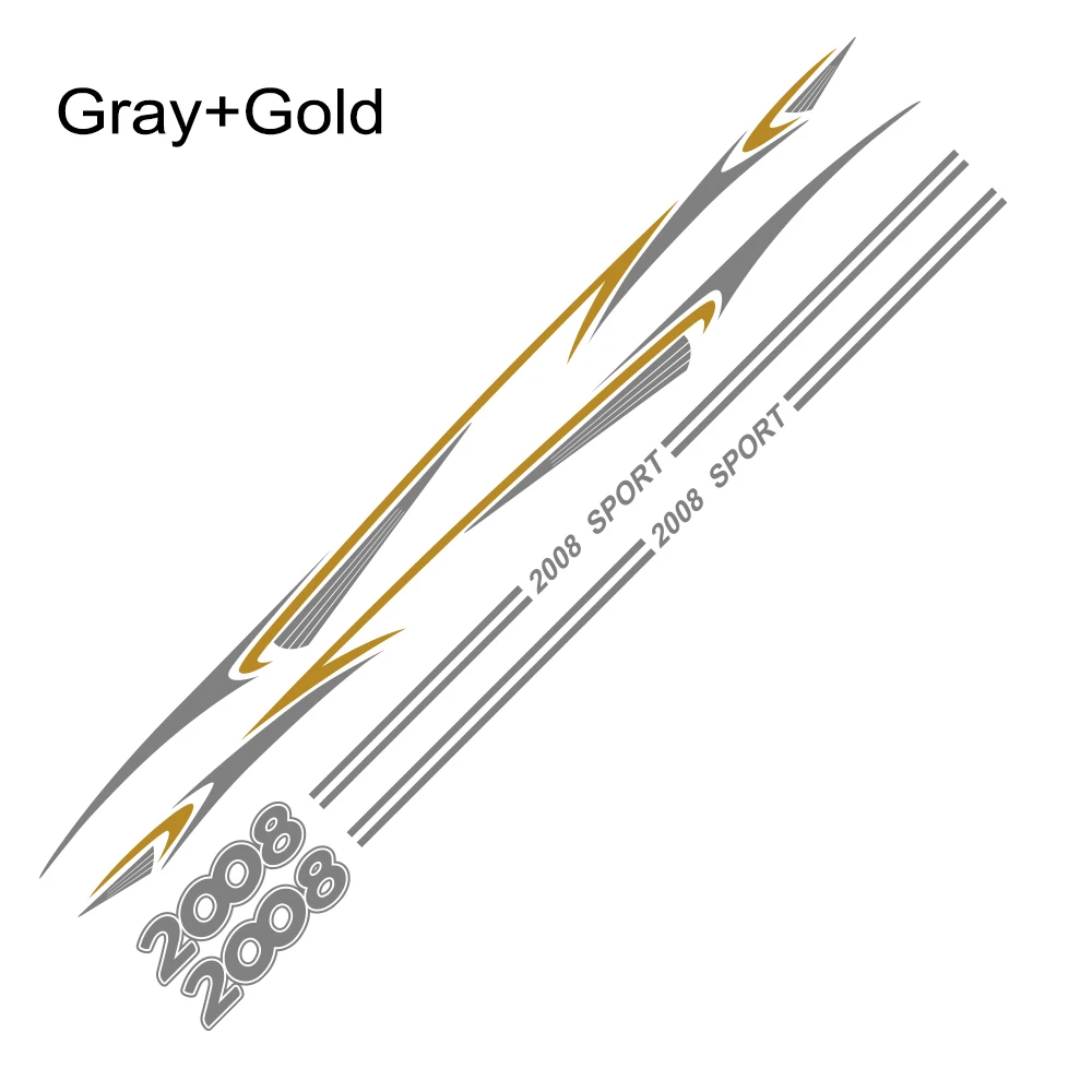 Gray Gold 2 шт. автомобильные наклейки для peugeot 2008 3008 Авто боковые наклейки на юбку стильные спортивные водонепроницаемые виниловые DIY аксессуары для стайлинга автомобиля - Название цвета: Gray Gold