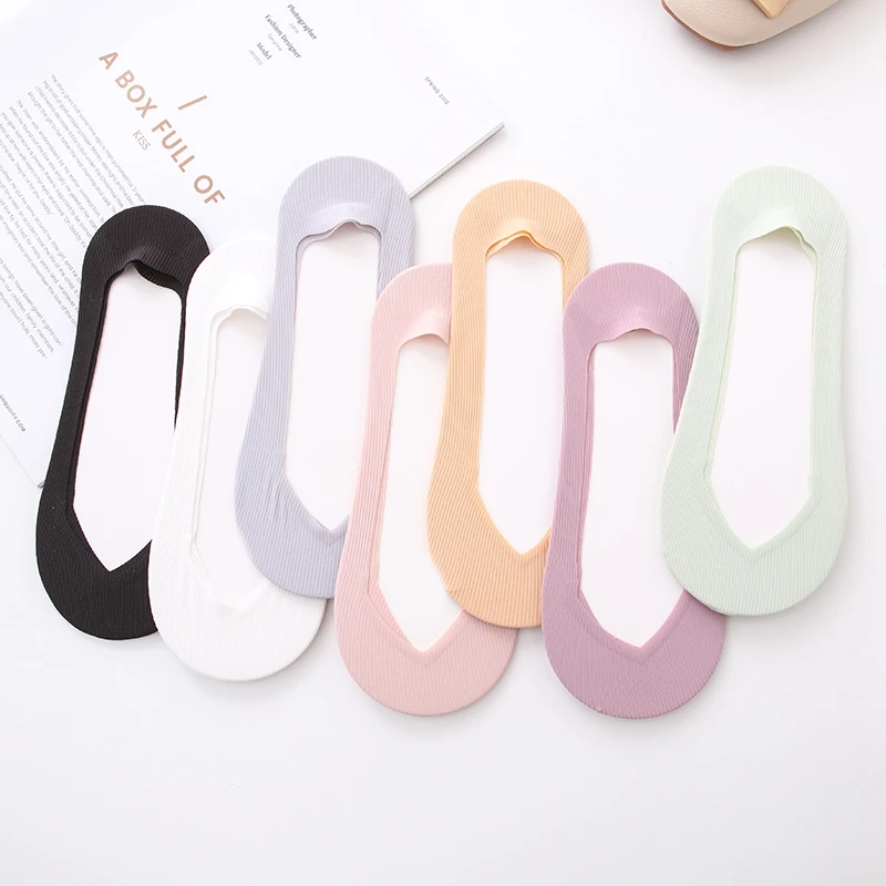 4 Pairs Ladies Summer Thin Sock Slippers Silicone Antiskid Ice Silk Solid Seamless Invisible Women DIY Boat Socks | Женская одежда